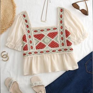 short sleeve flowy blouse with neutral colors
